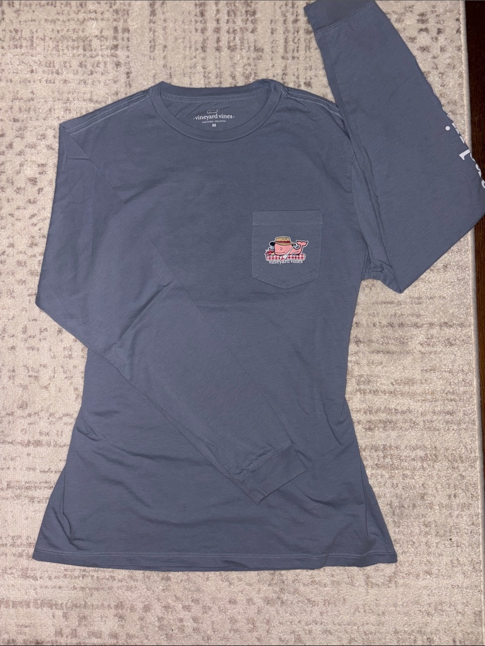 Vineyard Vines Long-Sleeve Pocket Tee in Slate Blue with Logo